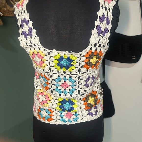 Freshman 1985 Crochet Tank Top Granny Square Boho Festival Knit XS - Picture 4 of 5